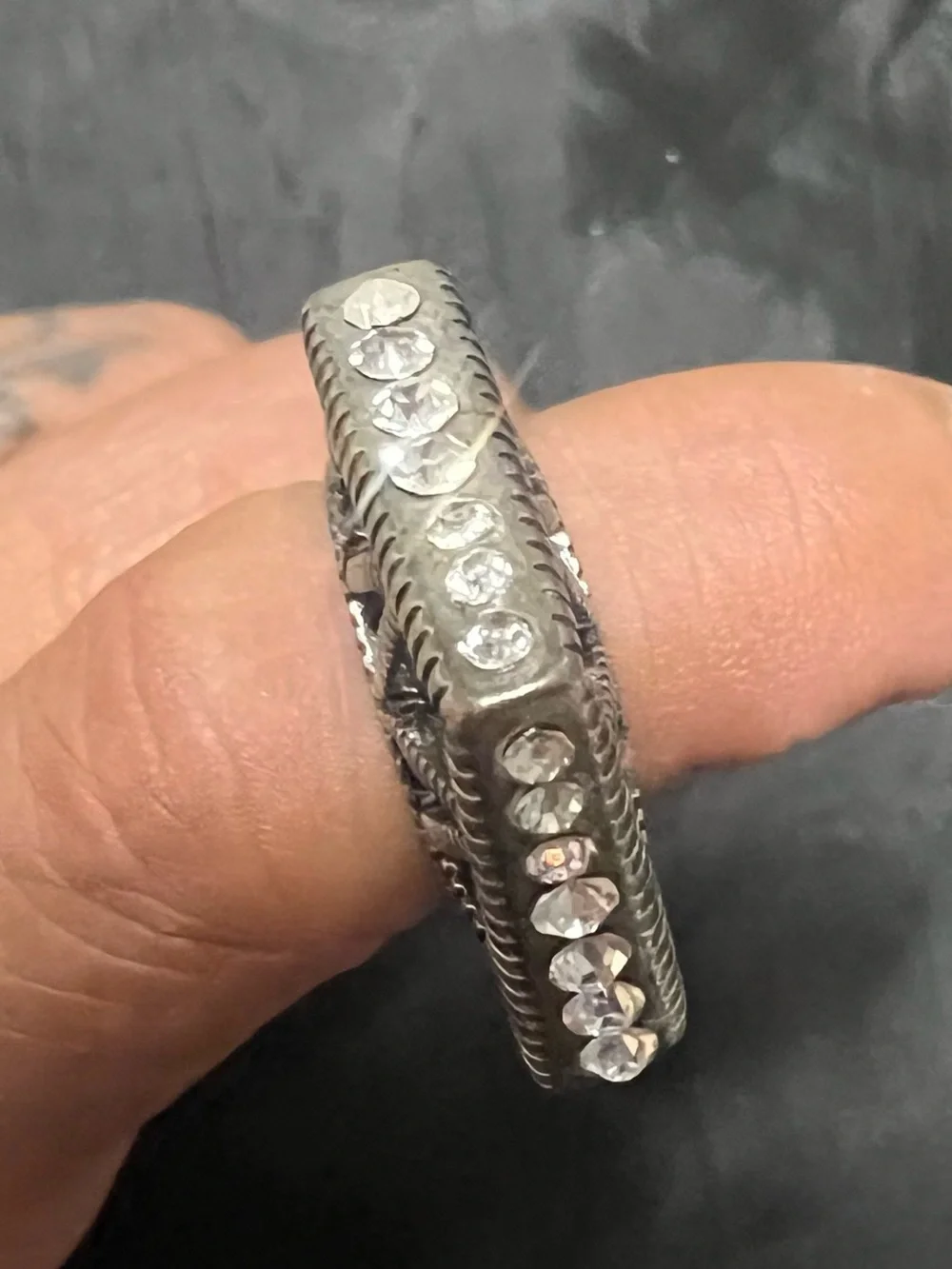 Silver-Tone Crown Ring with Clear Crystal Accents